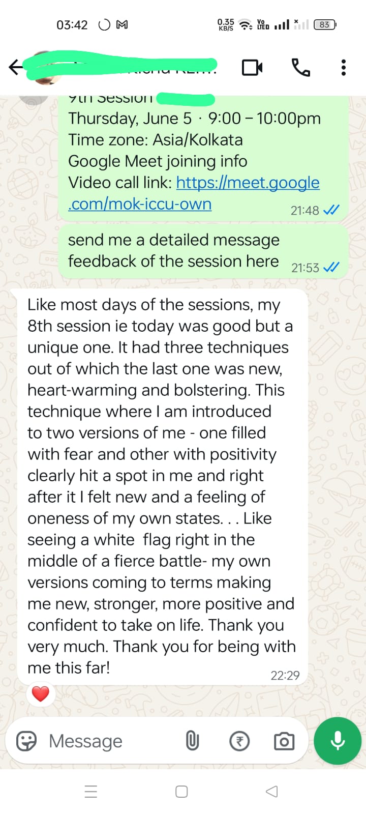 Client feedback: feeling new, stronger, more positive