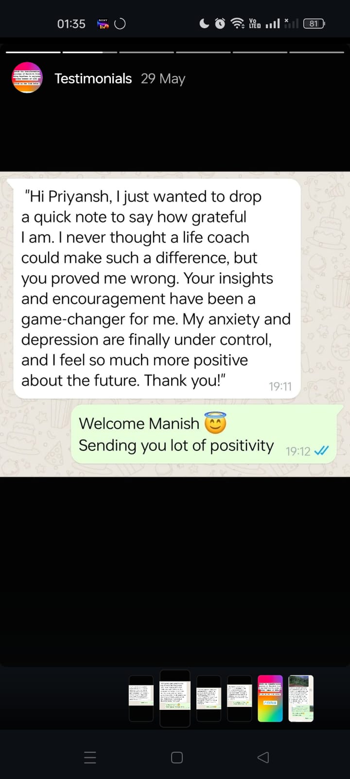 Client message: anxiety and depression finally under control
